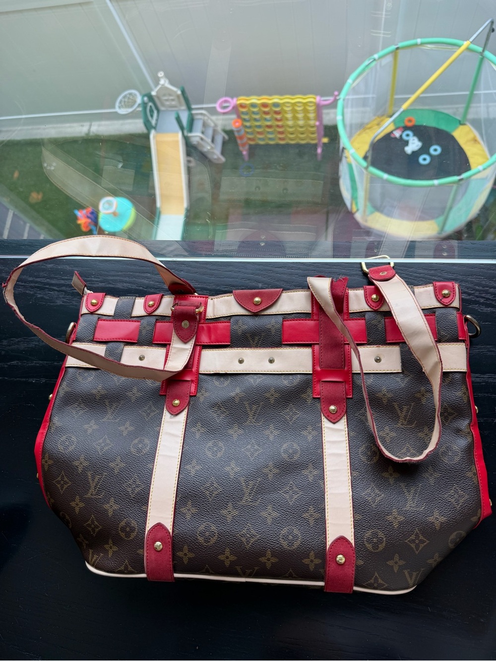 Louis Vuitton LV Monogram Tote with Red & Beige Trim - Rare & Collectible❤️🤎